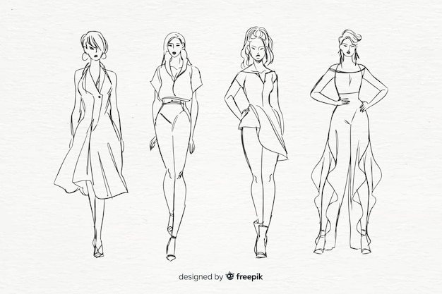 Free Vector sketch collection of fashion models