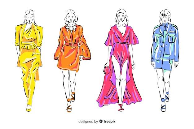 Free Vector sketch collection of fashion models