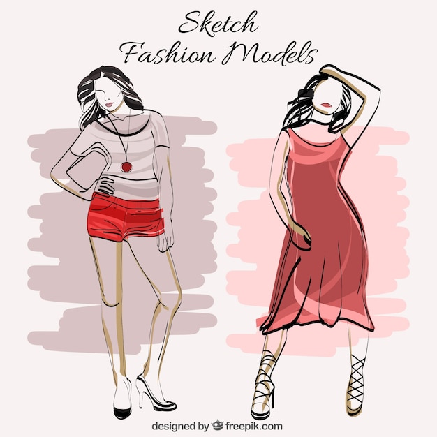 Free Vector sketch of fashion girls