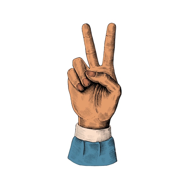 Sketched hand showing victory sign