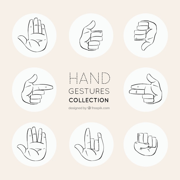 Free vector sketches icons set of gestures with hands