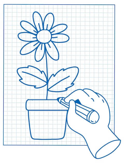 Free vector sketching flower on grid paper