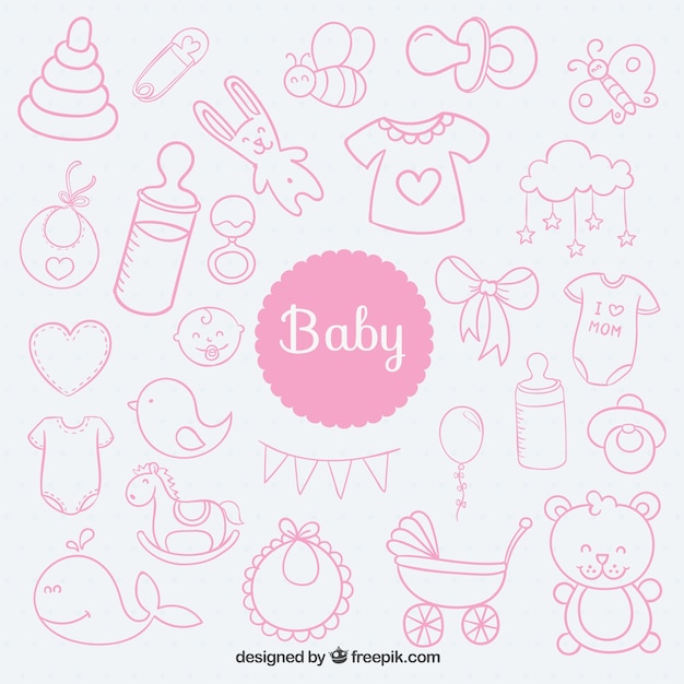 Free Vector sketchy baby elements