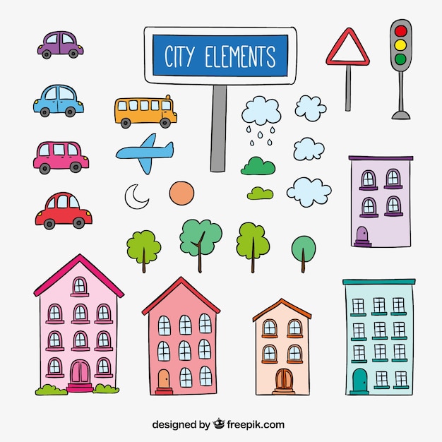 Free Vector sketchy city elements