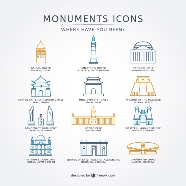 Free Vector sketchy monuments icons