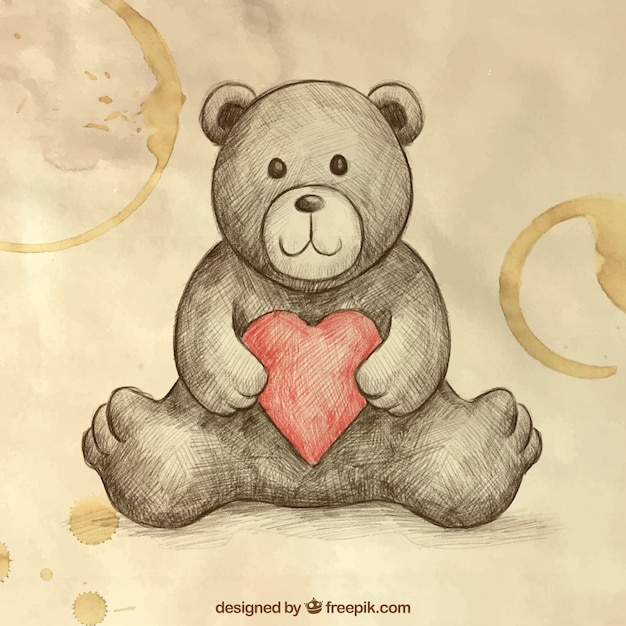 Free Vector sketchy teddy bear with coffee stains 