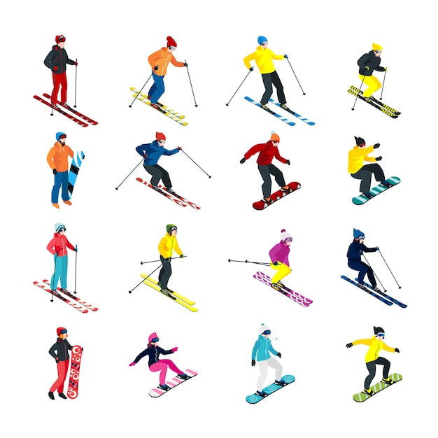 Free Vector skiing isometric set