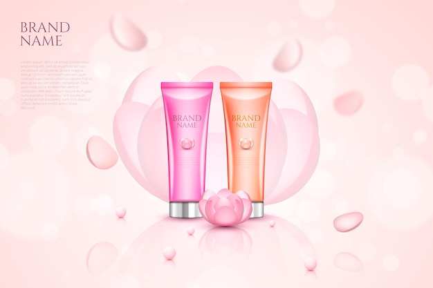 Free Vector skincare cream with flowers advertising