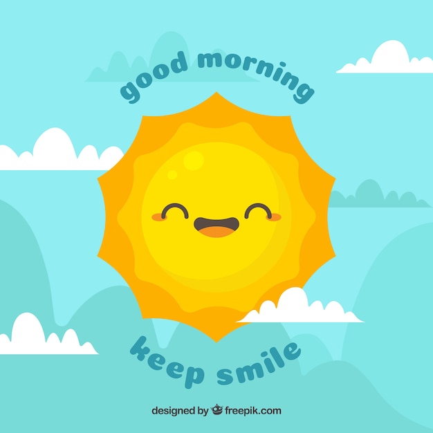 Free vector sky background with happy sun character