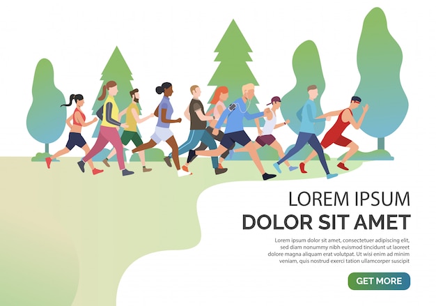 Free Vector slide page with people jogging together in park