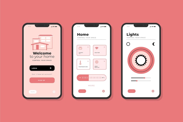 Free vector smart home app interface screens