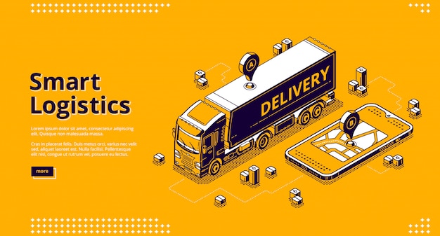 Free vector smart logistics isometric landing, geo location