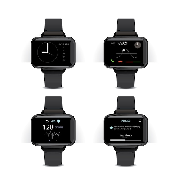 Free Vector smart watch with digital display illustration set