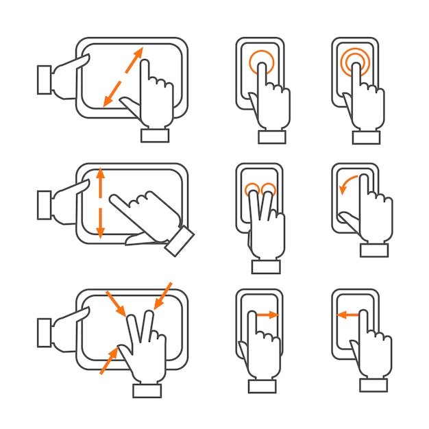 Smartphone gestures outline icons set