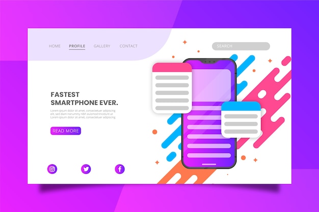 Free vector smartphone with apps landing page template