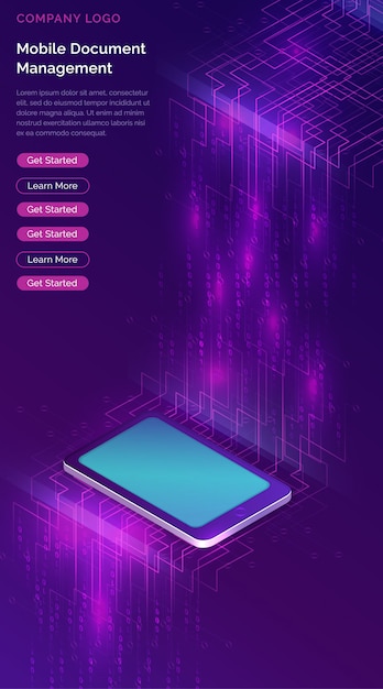 Free vector smartphone with big data stream isometric banner