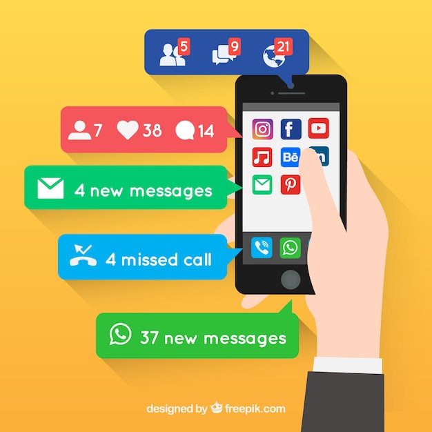Free Vector smartphone with different notifications