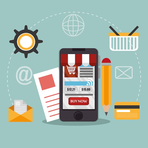 Free Vector smartphone with electronic commerce icons