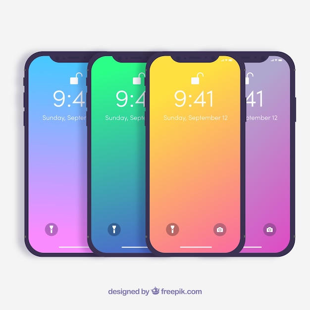 Free vector smartphone with gradient wallpaper