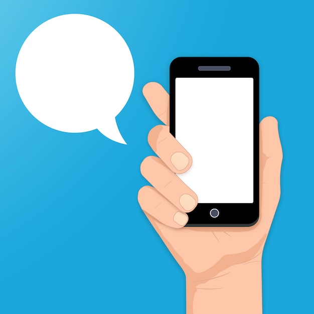 Free vector smartphone with speech bubble in hand vector illustration