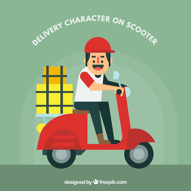 Free Vector smiley delivery character on scooter