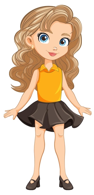 Free vector smiling cartoon character of a cute girl in mini skirt