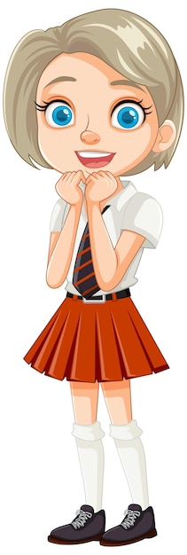 Smiling Cartoon Girl Student in School Uniform