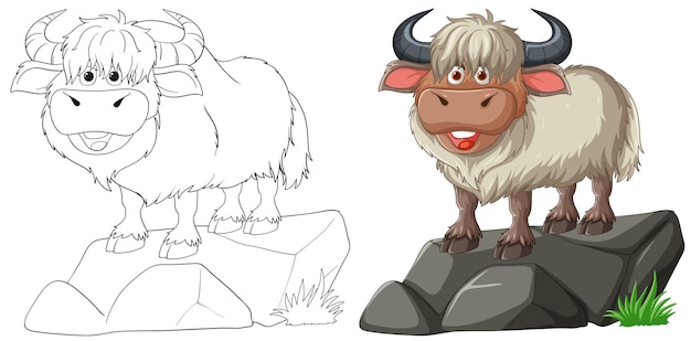 Free Vector smiling yak on a rock illustration