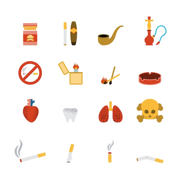 Free vector smoking icon flat set