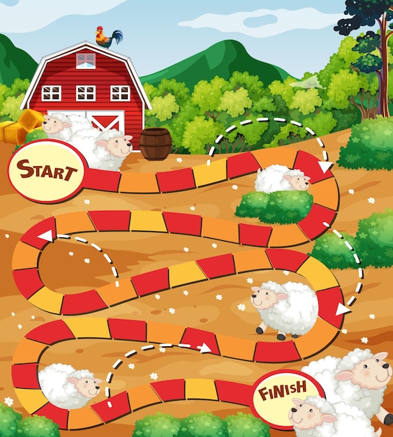 Free Vector snake ladder game template with farm theme