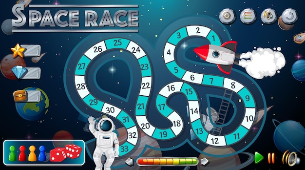 Free Vector snake and ladders game template with space theme