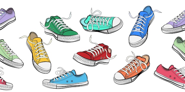 Free vector sneakers shoes horizontal seamless pattern.