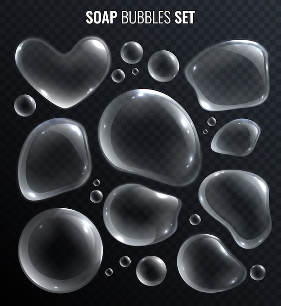 Free vector soap bubbles realistic set isolated on transparent