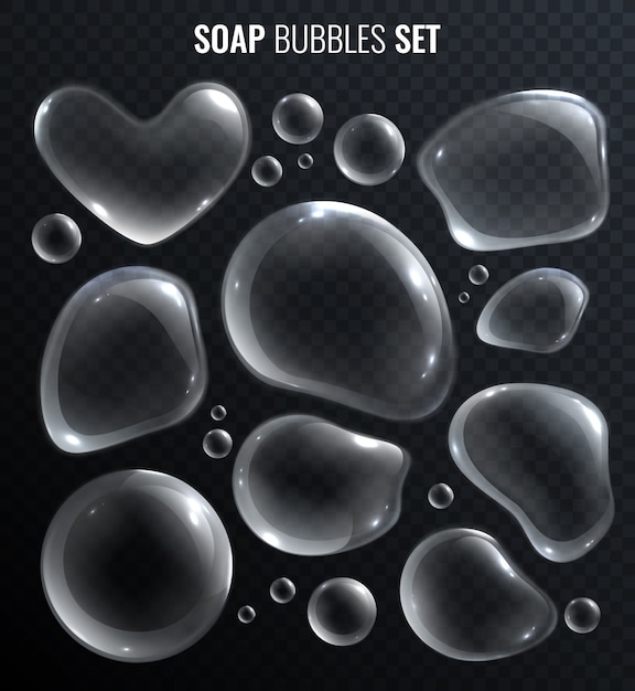 Soap bubbles realistic set isolated on transparent