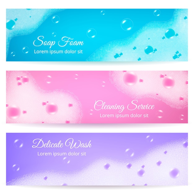 Free Vector soap foam realistic banners