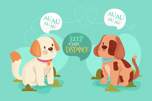 Free vector social distancing concept with cute animals