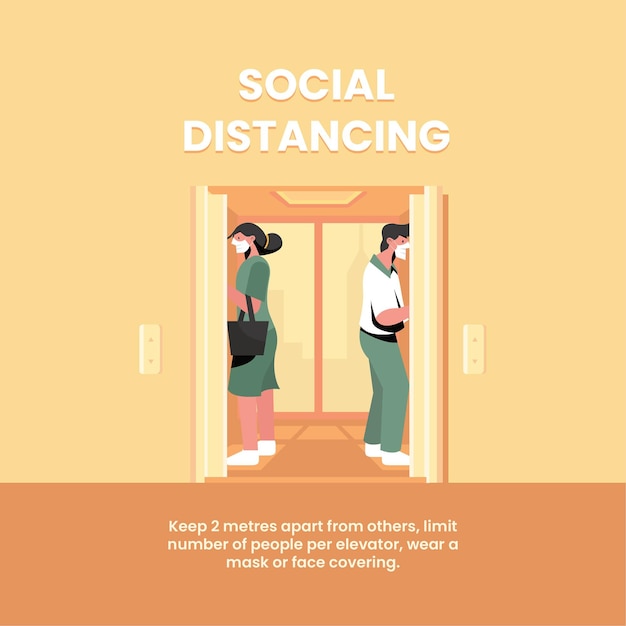 Free Vector social distancing in a elevator