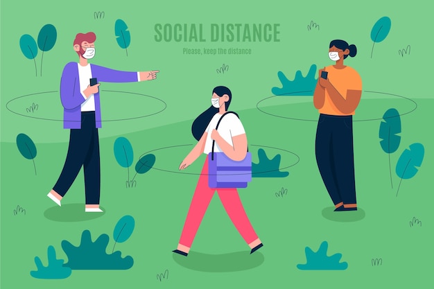 Free vector social distancing in a park concept