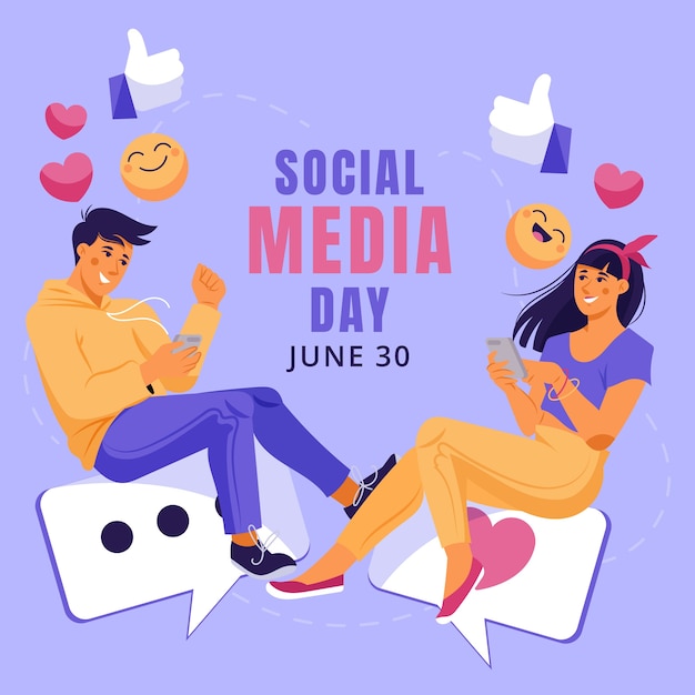 Free Vector social media day hand drawn flat illustration