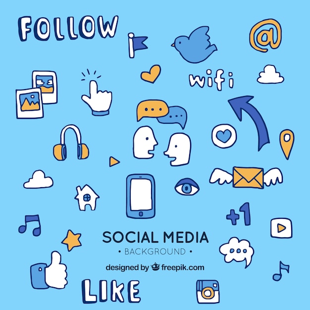 Free Vector social media elements background in hand drawn style