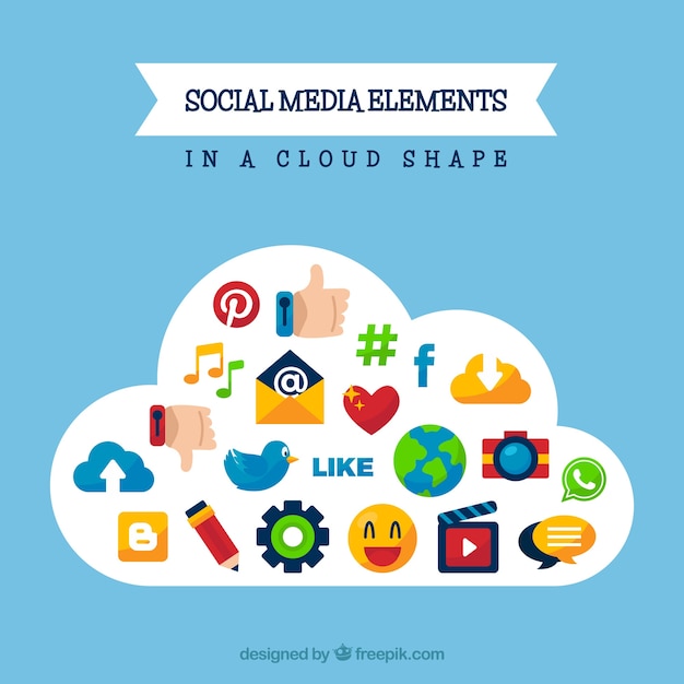 Free Vector social media elements in a cloud shape