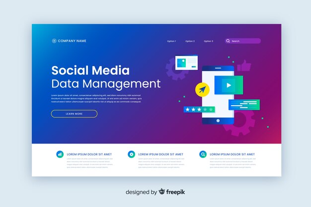 Social media gradient landing page