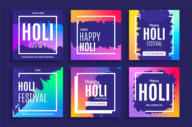 Free Vector social media holi festival with colourful frames