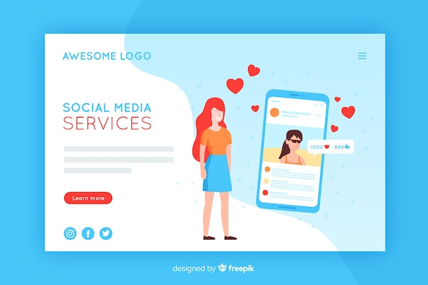 Free Vector social media landing page