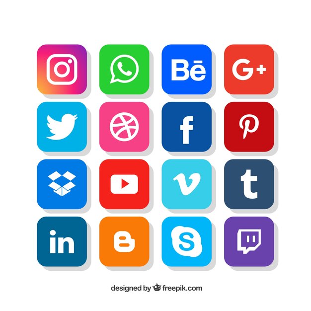 Social media logos collection in flat style