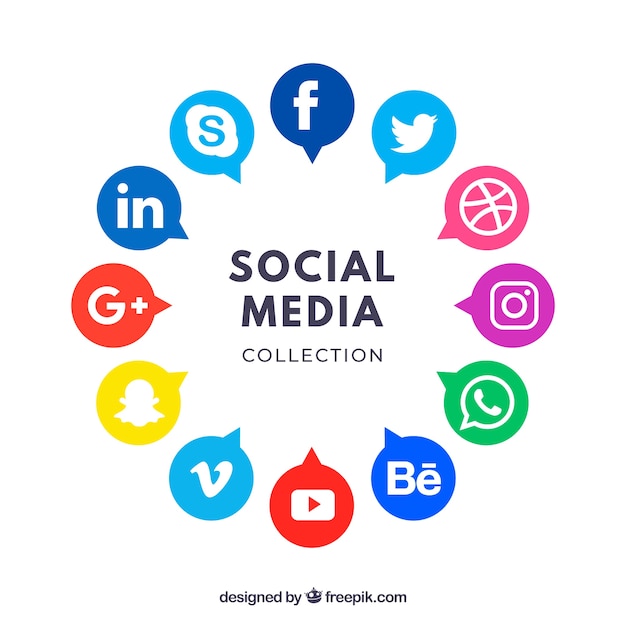 Social media logos collection in flat style