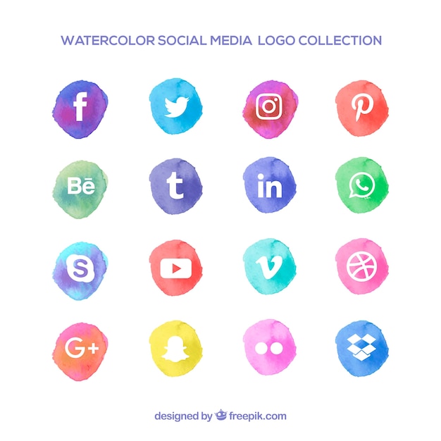Free Vector social media logos collection in watercolor style