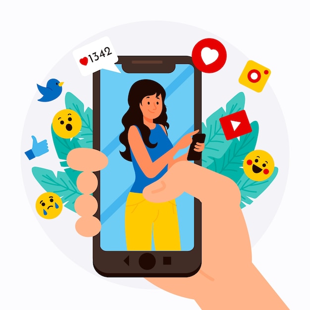 Social media marketing mobile phone concept with emoticons