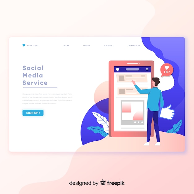 Free vector social media service landing page