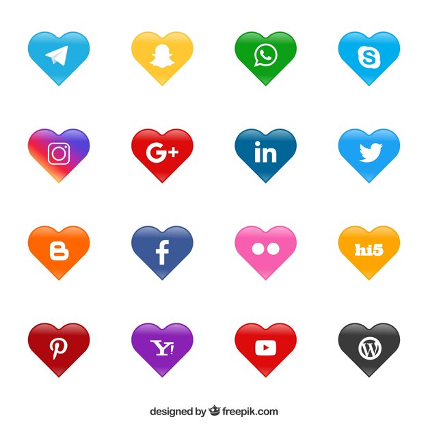 Social network logos heart shaped